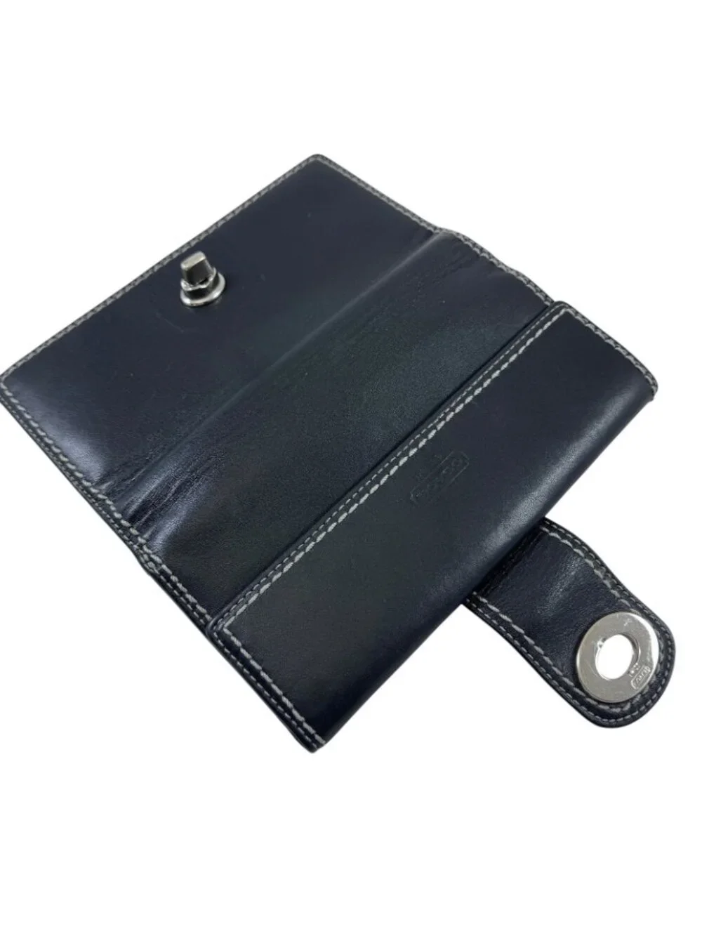 Coach Hampton Wallet Black Leather Silvertone Turnlock Hardware Vintage Y2K